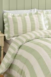 Catherine Lansfield 'Seersucker Frill Stripe' Duvet Cover Set in Green - Size: King - thumbnail 3