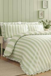 Catherine Lansfield 'Seersucker Frill Stripe' Duvet Cover Set in Green - Size: King - thumbnail 2