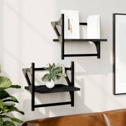 Berkfield Home Wall Shelves with Bars 2 pcs Black 30x25x30 cm - Size: 30 x 25 x 30 cm - thumbnail 2