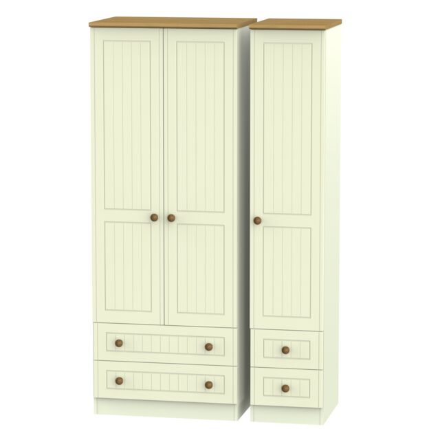 Ready Assembled 2 U Lancaster Tall Triple 2 Drawer + Drawer Wardrobe (Ready Assembled) in Cream