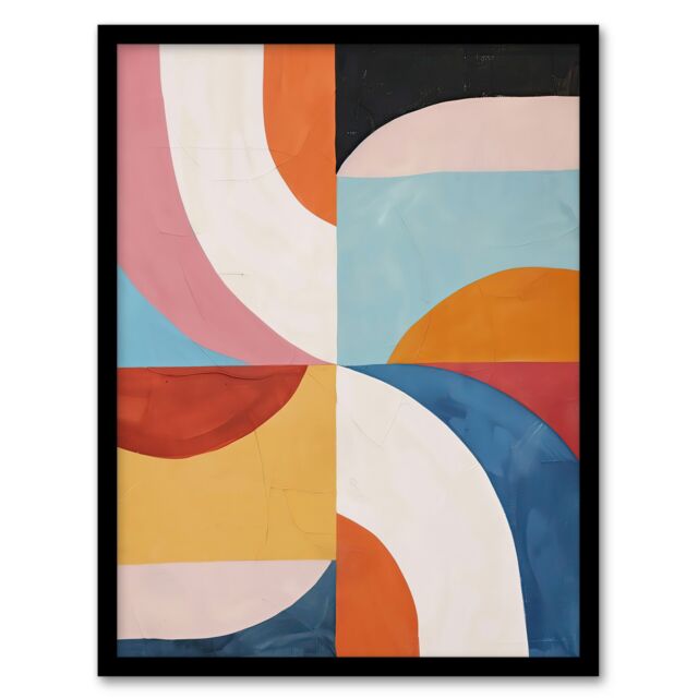 "Artery8 Retro Mid Century Modern Geometric Colour Pattern Framed Art Print - Size: W12"" x H16""" - image 1