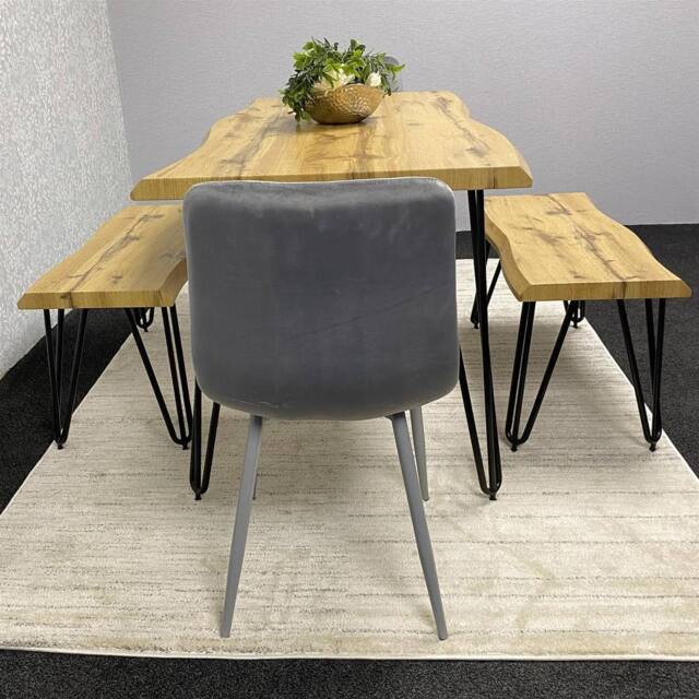KOSY KOALA Modern Dining Table Set With 2 Grey Velvet Chairs & 2 Benches Dining Room Furniture in Brown - image 1
