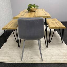 KOSY KOALA Modern Dining Table Set With 2 Grey Velvet Chairs & 2 Benches Dining Room Furniture in Brown - thumbnail 1