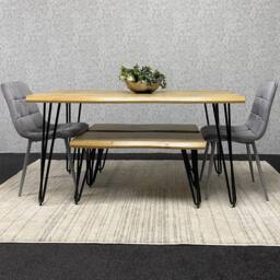 KOSY KOALA Modern Dining Table Set With 2 Grey Velvet Chairs & 2 Benches Dining Room Furniture in Brown - thumbnail 2