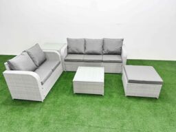 Fimous 6 Seater PE Rattan Wicker Garden Furniture Patio Conservatory Sofa Set w/ Square Coffee Table 3 Seater Sofa Love Sofa Big Footstool Side Table - thumbnail 1