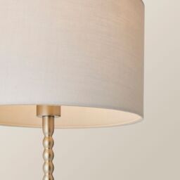 ValueLights Maeve Fabric Drum Lamp Shade Brushed Chrome Bobbin Bobble Table Lamp with Bulb in Grey - thumbnail 4