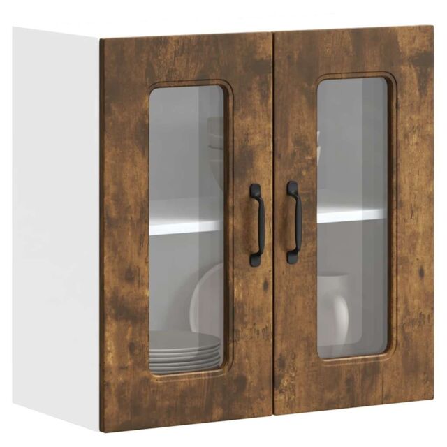 Berkfield Home Kitchen Wall Cabinet with Glass Door Kalmar Smoked Oak Engineered Wood in Brown - image 1