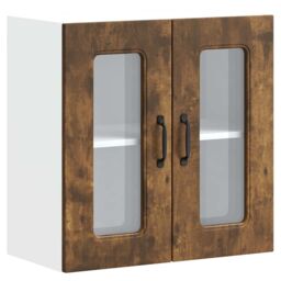 Berkfield Home Kitchen Wall Cabinet with Glass Door Kalmar Smoked Oak Engineered Wood in Brown - thumbnail 2