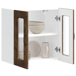 Berkfield Home Kitchen Wall Cabinet with Glass Door Kalmar Smoked Oak Engineered Wood in Brown - thumbnail 5