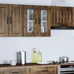 Berkfield Home Kitchen Wall Cabinet with Glass Door Kalmar Smoked Oak Engineered Wood in Brown - thumbnail 3