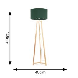 ValueLights Lottie Natural Wood Tripod Floor Lamp with Fabric Drum Shade in Green - thumbnail 4