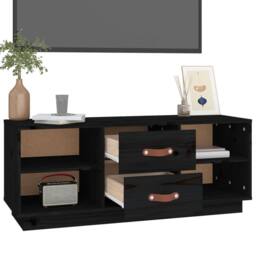 Berkfield Home TV Cabinet Black 100x34x40 cm Solid Wood Pine - Size: 100 x 34 x 40 cm - thumbnail 5