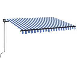 Berkfield Home Manual Retractable Awning with LED 350x250 cm Blue & White - thumbnail 1