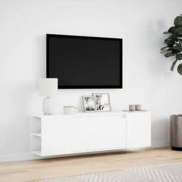 Berkfield Home TV Wall Cabinet with LED Lights White 135x31x39.5 cm - thumbnail 4