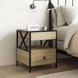 Berkfield Home Bedside Table with Infinity LED Sonoma Oak 40x40x51 cm in Brown - Size: 40 x 40 x 51 cm - thumbnail 4