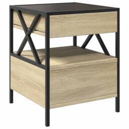 Berkfield Home Bedside Table with Infinity LED Sonoma Oak 40x40x51 cm in Brown - Size: 40 x 40 x 51 cm - thumbnail 8