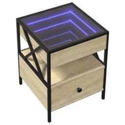 Berkfield Home Bedside Table with Infinity LED Sonoma Oak 40x40x51 cm in Brown - Size: 40 x 40 x 51 cm - thumbnail 3