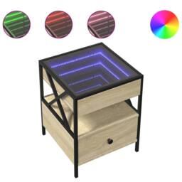 Berkfield Home Bedside Table with Infinity LED Sonoma Oak 40x40x51 cm in Brown - Size: 40 x 40 x 51 cm - thumbnail 1