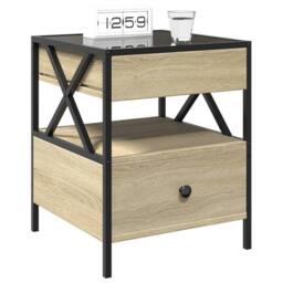 Berkfield Home Bedside Table with Infinity LED Sonoma Oak 40x40x51 cm in Brown - Size: 40 x 40 x 51 cm - thumbnail 5