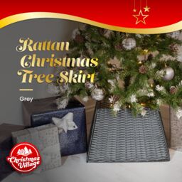 Christmas Village Square Rattan Christmas Tree Skirt - Grey - thumbnail 3
