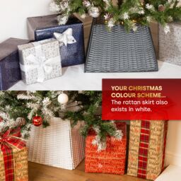 Christmas Village Square Rattan Christmas Tree Skirt - Grey - thumbnail 6