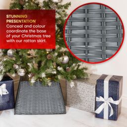 Christmas Village Square Rattan Christmas Tree Skirt - Grey - thumbnail 5
