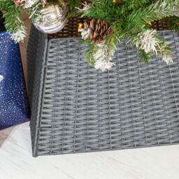 Christmas Village Square Rattan Christmas Tree Skirt - Grey - thumbnail 4