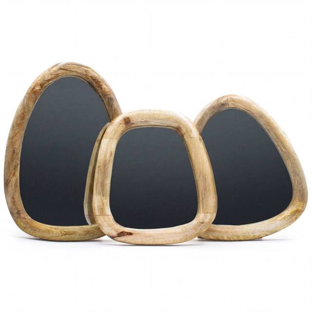 Serenityy Set of 3 Pebble Wall Mirrors - Light Wood Finish in Light Brown - image 1