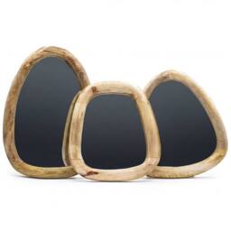 Serenityy Set of 3 Pebble Wall Mirrors - Light Wood Finish in Light Brown - thumbnail 1