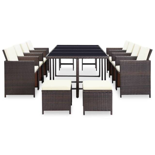 Berkfield Home Elegant 13 Piece Outdoor Dining Set with Cushions Poly Rattan Brown - image 1