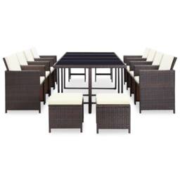 Berkfield Home Elegant 13 Piece Outdoor Dining Set with Cushions Poly Rattan Brown - thumbnail 1