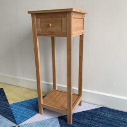 Hygrad Built to Survive Bamboo Tall Side Bedroom Living Room Nightstand w/ Drawer & Lower Shelf - Slim Bedside Table for Telephone, Hallway or Narrow - thumbnail 2