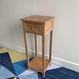 Hygrad Built to Survive Bamboo Tall Side Bedroom Living Room Nightstand w/ Drawer & Lower Shelf - Slim Bedside Table for Telephone, Hallway or Narrow - thumbnail 5