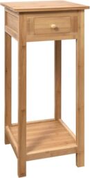 Hygrad Built to Survive Bamboo Tall Side Bedroom Living Room Nightstand w/ Drawer & Lower Shelf - Slim Bedside Table for Telephone, Hallway or Narrow - thumbnail 4