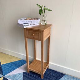 Hygrad Built to Survive Bamboo Tall Side Bedroom Living Room Nightstand w/ Drawer & Lower Shelf - Slim Bedside Table for Telephone, Hallway or Narrow - thumbnail 8