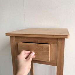 Hygrad Built to Survive Bamboo Tall Side Bedroom Living Room Nightstand w/ Drawer & Lower Shelf - Slim Bedside Table for Telephone, Hallway or Narrow - thumbnail 6