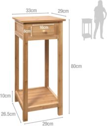 Hygrad Built to Survive Bamboo Tall Side Bedroom Living Room Nightstand w/ Drawer & Lower Shelf - Slim Bedside Table for Telephone, Hallway or Narrow - thumbnail 3