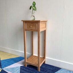 Hygrad Built to Survive Bamboo Tall Side Bedroom Living Room Nightstand w/ Drawer & Lower Shelf - Slim Bedside Table for Telephone, Hallway or Narrow - thumbnail 9