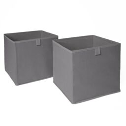 OHS Pack of 2 Plain Folding Cube Storage Boxes in Charcoal - thumbnail 1