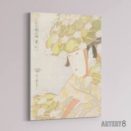 "Artery8 Sagi Musume Heron Maiden Canvas Wall Art Print Utamaro Kitagawa in Green - Size: W18"" x H24""" - thumbnail 2