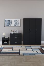 Home Discount Vida Designs Riano 3Pc Bedroom Set - 4 Drawer Chest, 3 Door Wardrobe in Black - thumbnail 4