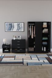 Home Discount Vida Designs Riano 3Pc Bedroom Set - 4 Drawer Chest, 3 Door Wardrobe in Black - thumbnail 3