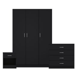 Home Discount Vida Designs Riano 3Pc Bedroom Set - 4 Drawer Chest, 3 Door Wardrobe in Black - thumbnail 8