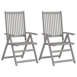 Berkfield Home Garden Reclining Chairs 2 pcs Grey Solid Acacia Wood - thumbnail 1