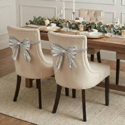 EONLION 2X Silver 50cm Large Metallic Chair Bows Sashes Party Decor - thumbnail 2