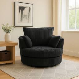 LUXURY LIFE Amalfi Dylan Jumbo Cord Fabric Swivel Chair in Black - thumbnail 1