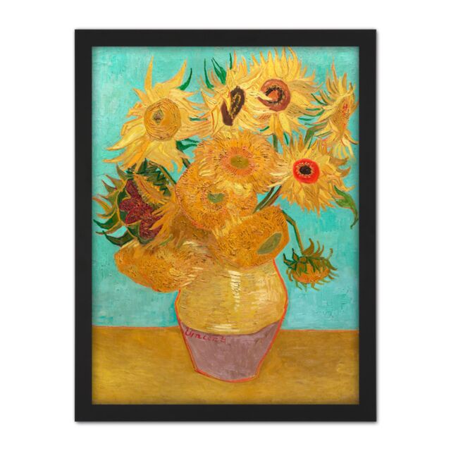 "Artery8 Wall Art Print Vincent Willem Van Gogh Dutch Sunflowers Large Framed Wall Décor Art in White - Size: W18"" x H24""" - image 1
