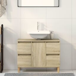 Berkfield Home Sink Cabinet Sonoma Oak 80x33x60 cm Engineered Wood in Brown - Size: 80 x 33 x 60 cm - thumbnail 1