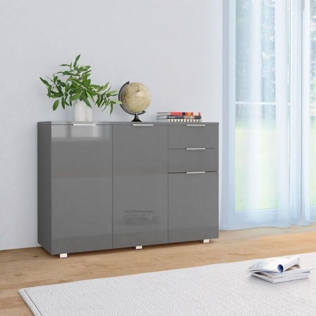 Sideboard High Gloss Grey 107x35x76 cm - image 1
