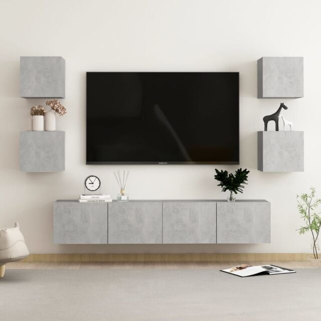 Berkfield Home 6 Piece TV Cabinet Set Concrete Grey Engineered Wood - image 1